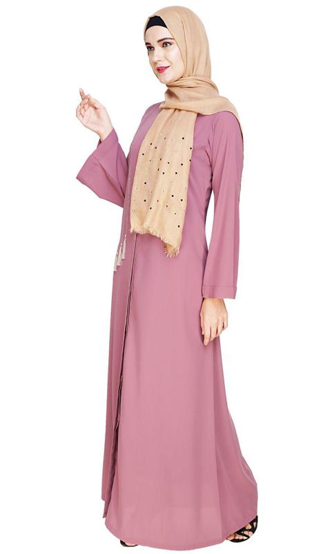 Elegant Onion Pink Embroidered Abaya (Made-To-Order)