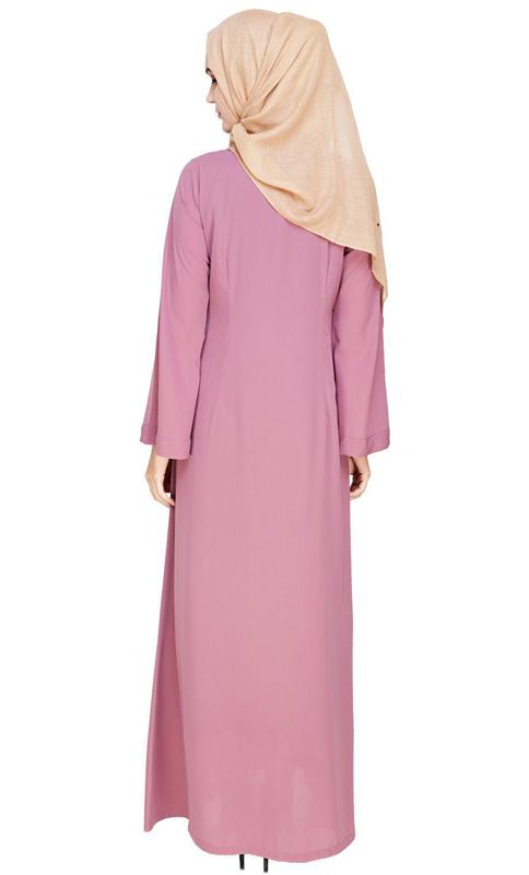 Elegant Onion Pink Embroidered Abaya (Made-To-Order)