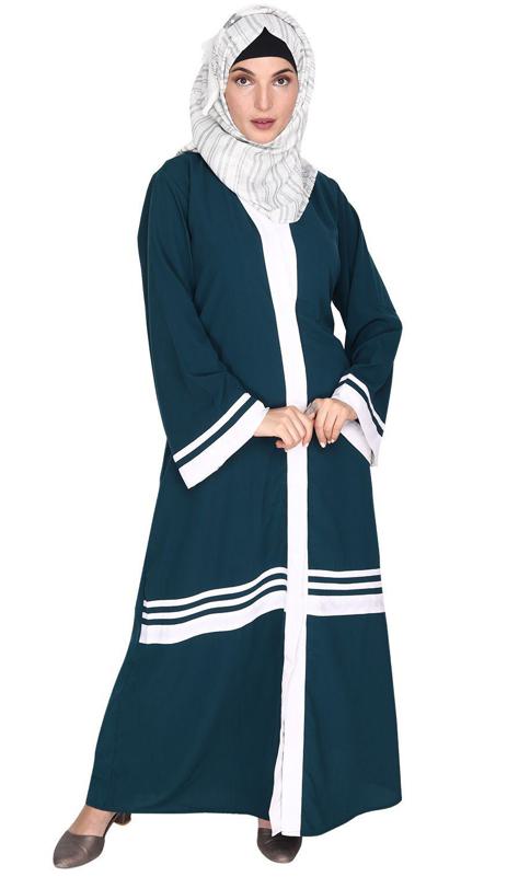 Elementary Bottle Green and White Abaya