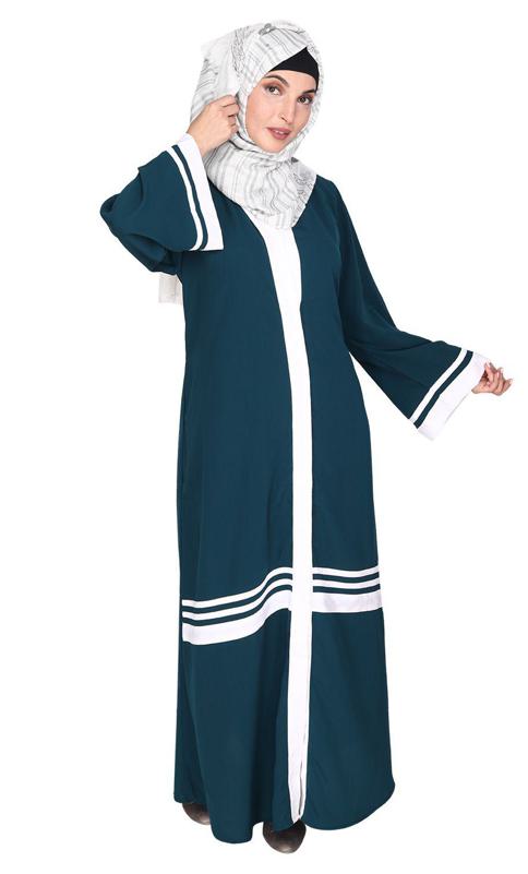Elementary Bottle Green and White Abaya