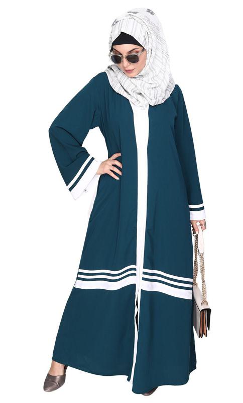 Elementary Bottle Green and White Abaya