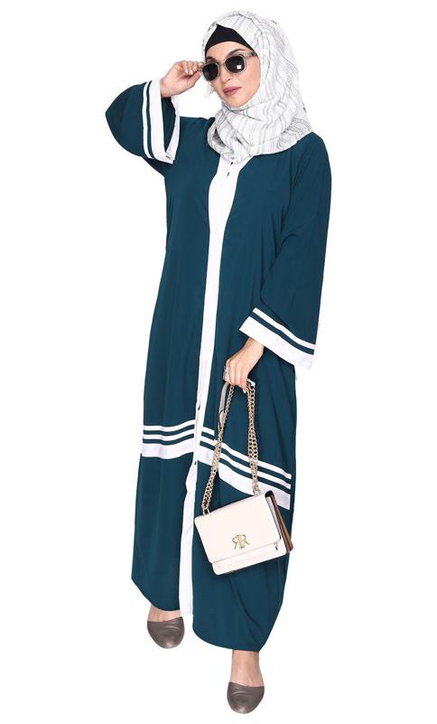 Elementary Bottle Green and White Abaya