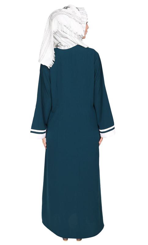Elementary Bottle Green and White Abaya