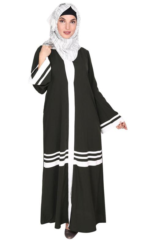 Elementary Olive and White Abaya (Made-To-Order)