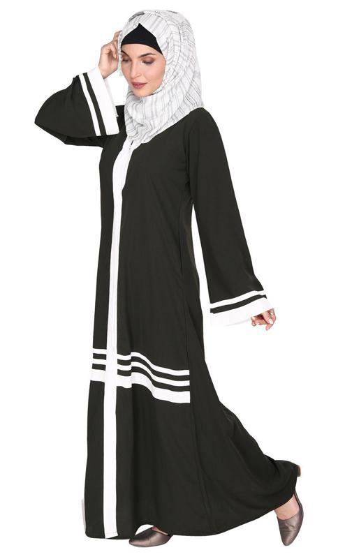 Elementary Olive and White Abaya (Made-To-Order)