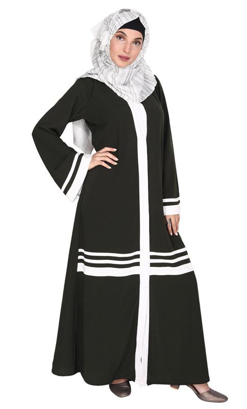 Elementary Olive and White Abaya (Made-To-Order)