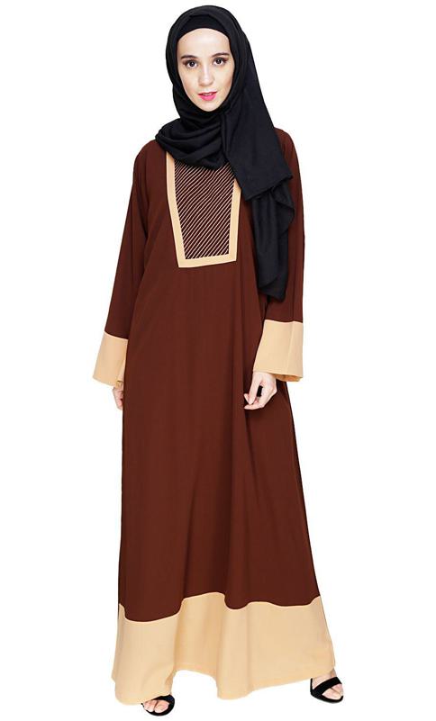 Embroidered Yoke Brown Dubai Style Abaya