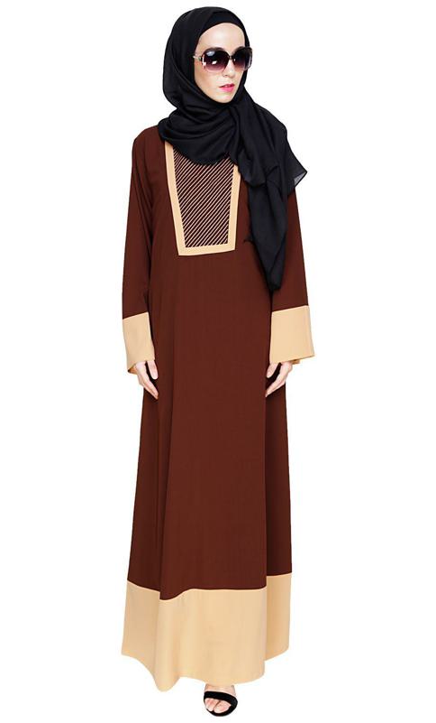 Embroidered Yoke Brown Dubai Style Abaya