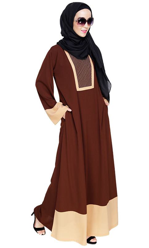 Embroidered Yoke Brown Dubai Style Abaya