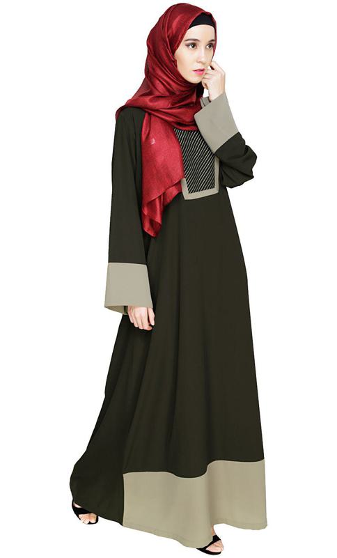 Embroidered Yoke Olive Dubai Style Abaya