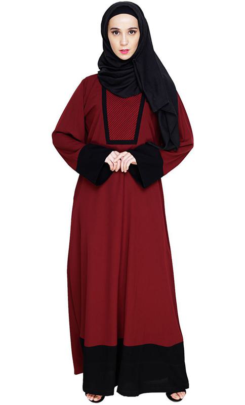 Embroidered Yoke Wine Dubai Style Abaya