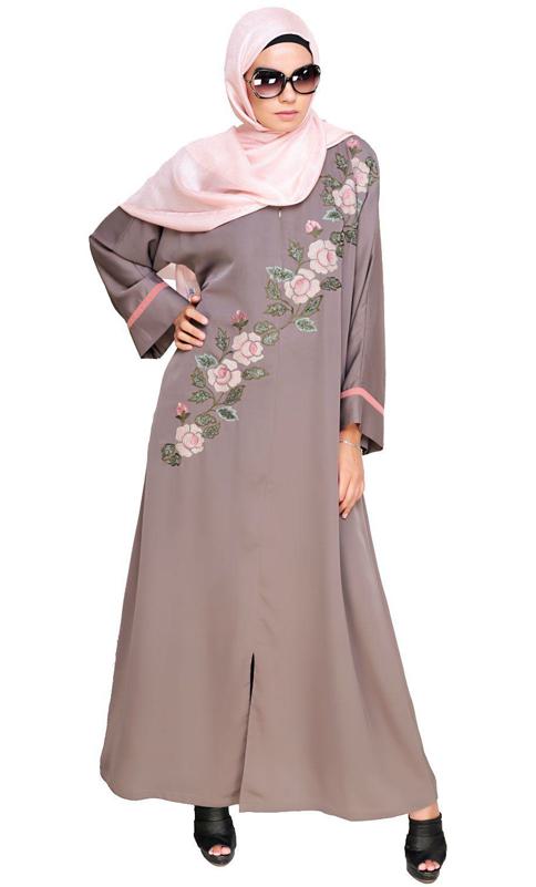 Enchanted Floral Embroidery Purple Dubai Style Abaya (Made-To-Order)