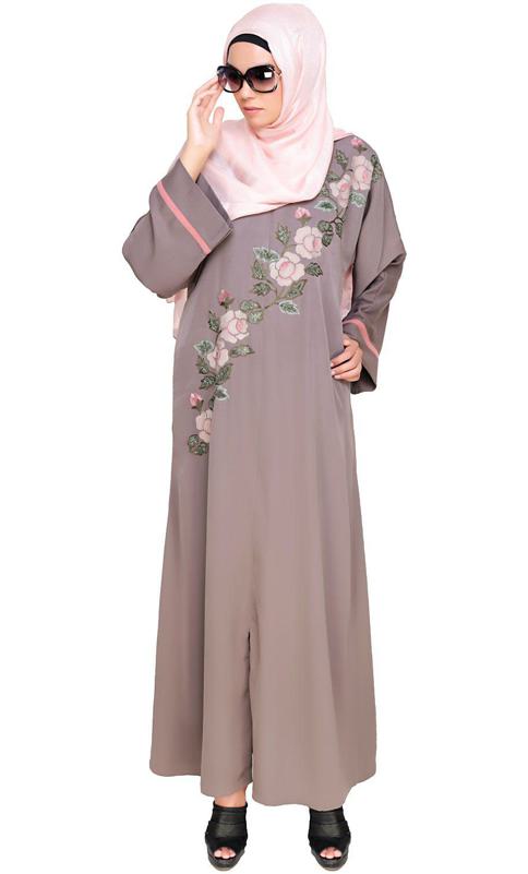 Enchanted Floral Embroidery Purple Dubai Style Abaya (Made-To-Order)