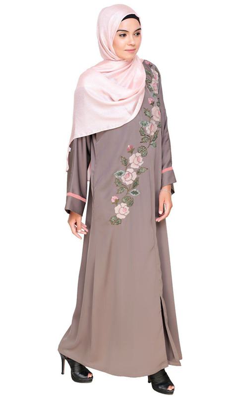 Enchanted Floral Embroidery Purple Dubai Style Abaya (Made-To-Order)