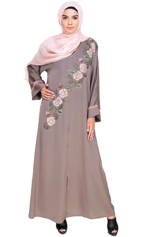 Enchanted Floral Embroidery Purple Dubai Style Abaya (Made-To-Order)