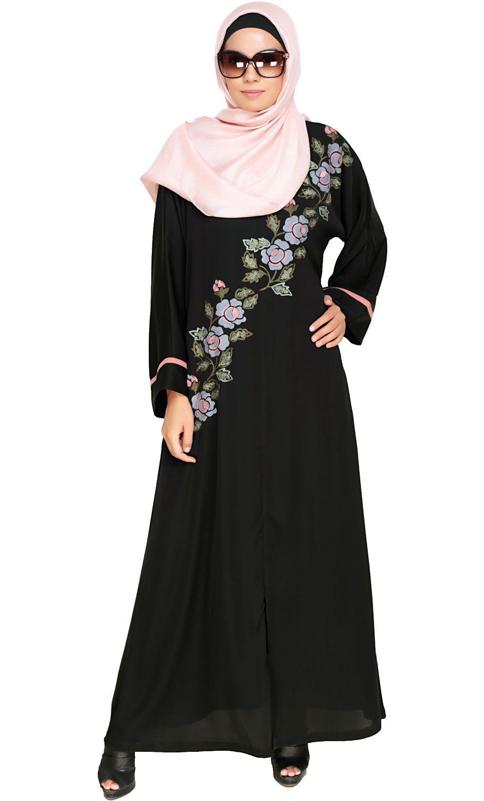 Enchanted Floral Embroidery Dubai Style Abaya (Made-To-Order)