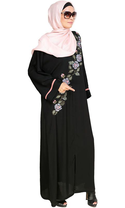 Enchanted Floral Embroidery Dubai Style Abaya (Made-To-Order)