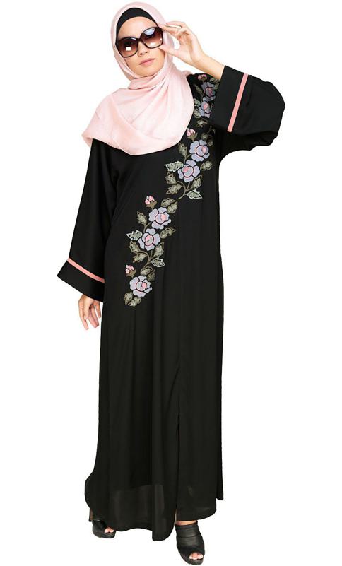 Enchanted Floral Embroidery Dubai Style Abaya (Made-To-Order)