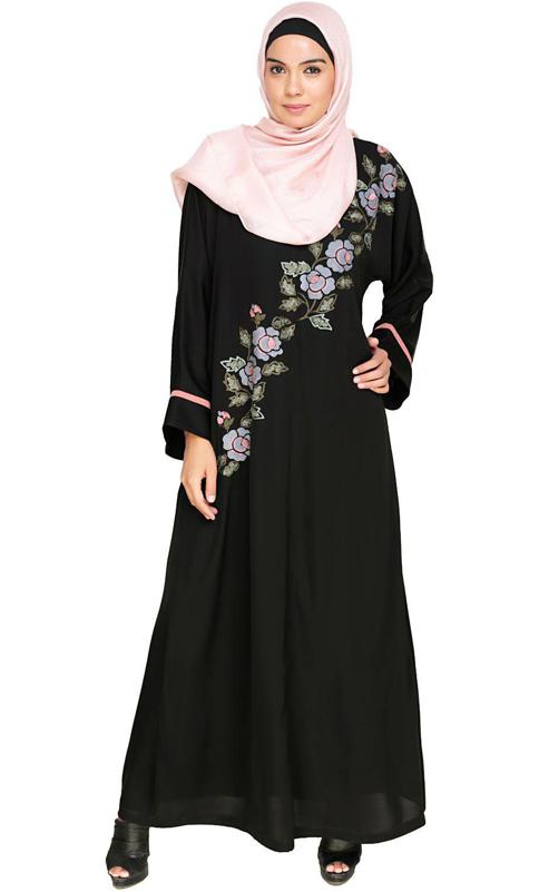 Enchanted Floral Embroidery Dubai Style Abaya (Made-To-Order)