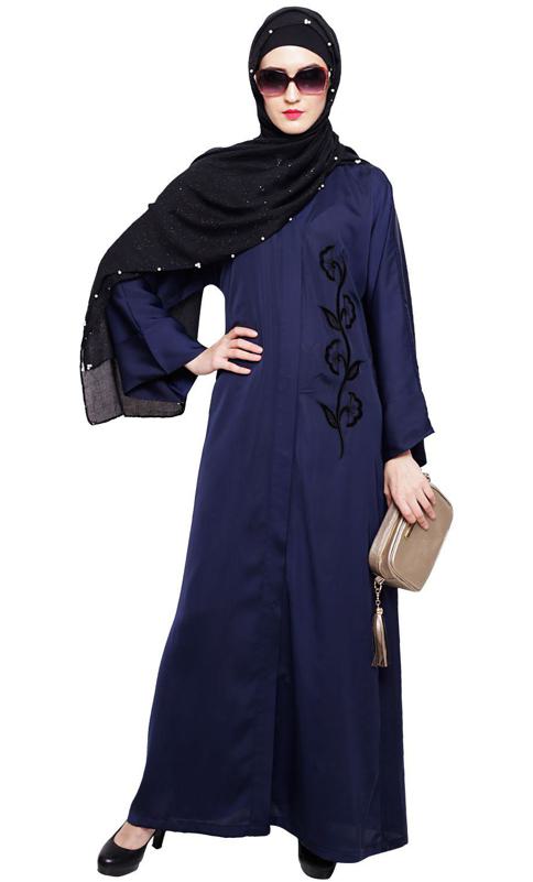 Exclusive Blue Applique Dubai Style Abaya (Made-To-Order)