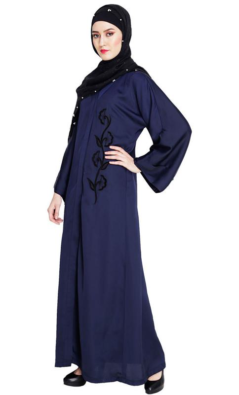 Exclusive Blue Applique Dubai Style Abaya (Made-To-Order)