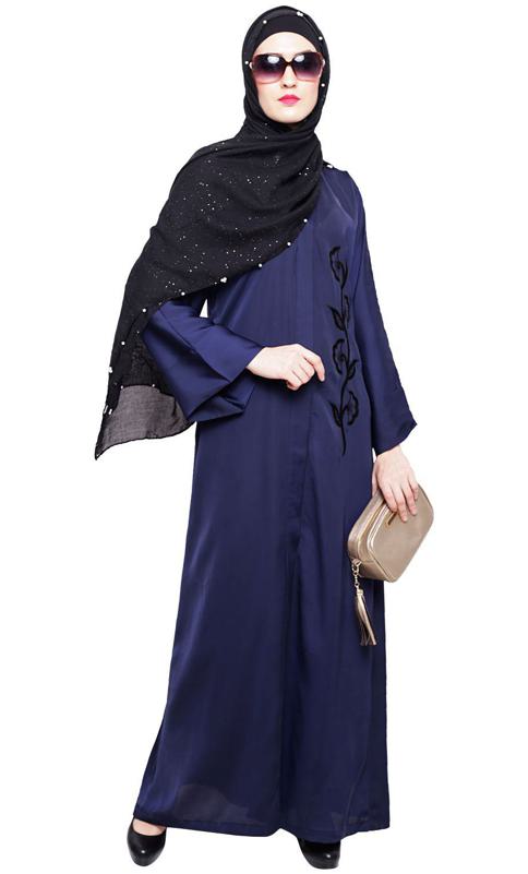 Exclusive Blue Applique Dubai Style Abaya (Made-To-Order)