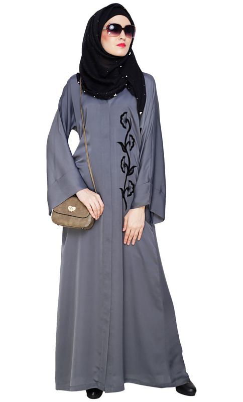 Exclusive Grey Applique Dubai Style Abaya (Made-To-Order)