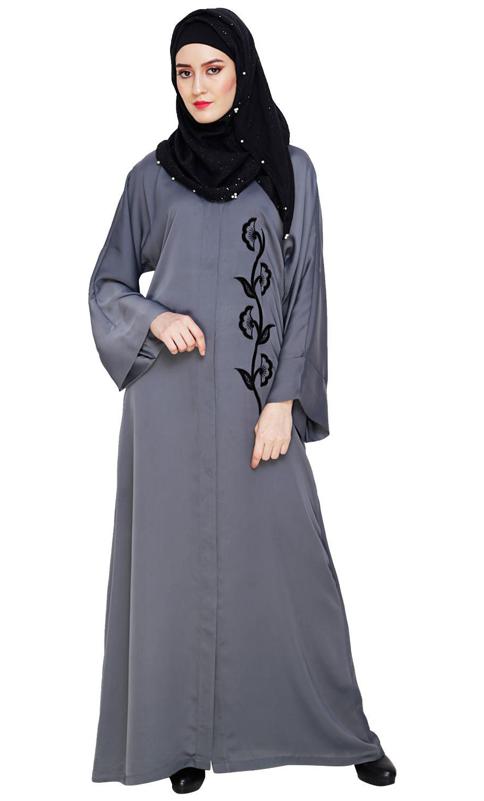 Exclusive Grey Applique Dubai Style Abaya (Made-To-Order)