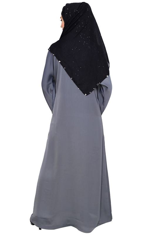 Exclusive Grey Applique Dubai Style Abaya (Made-To-Order)