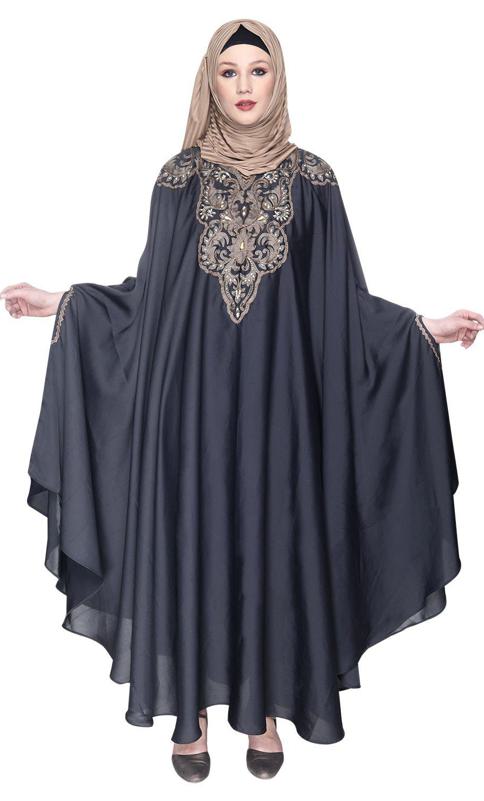 Extravagant Single Layered Dark Grey Luxury Kaftan