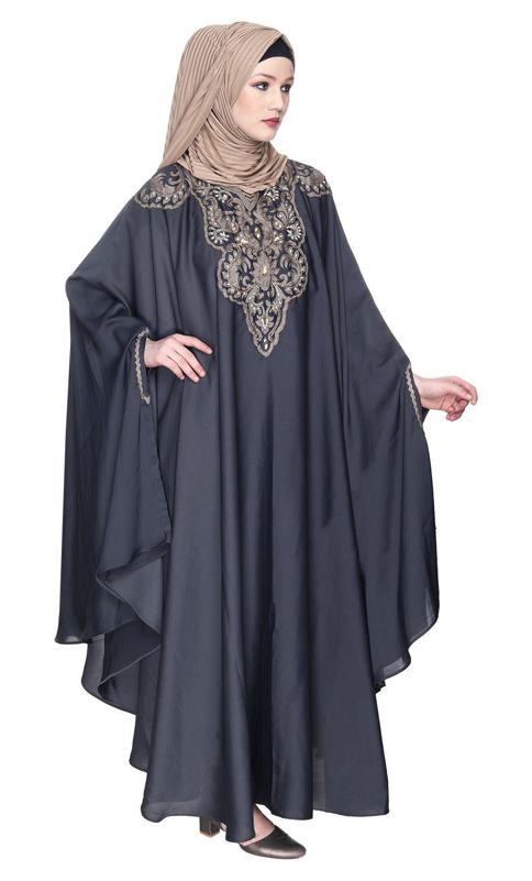 Extravagant Single Layered Dark Grey Luxury Kaftan