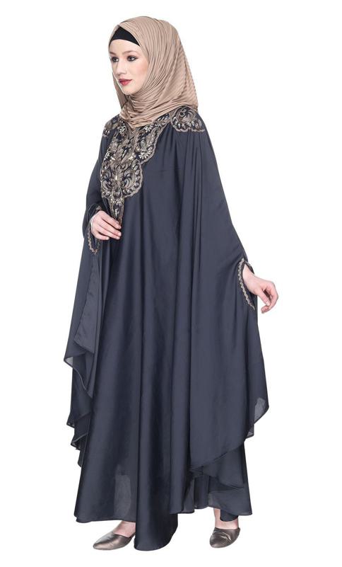 Extravagant Single Layered Dark Grey Luxury Kaftan