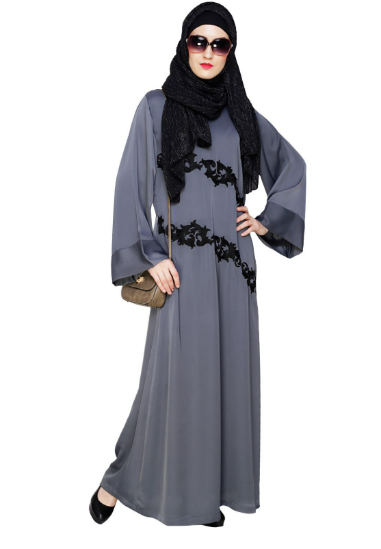 Fancy Embroidered Grey Dubai Style Abaya (Made-To-Order)