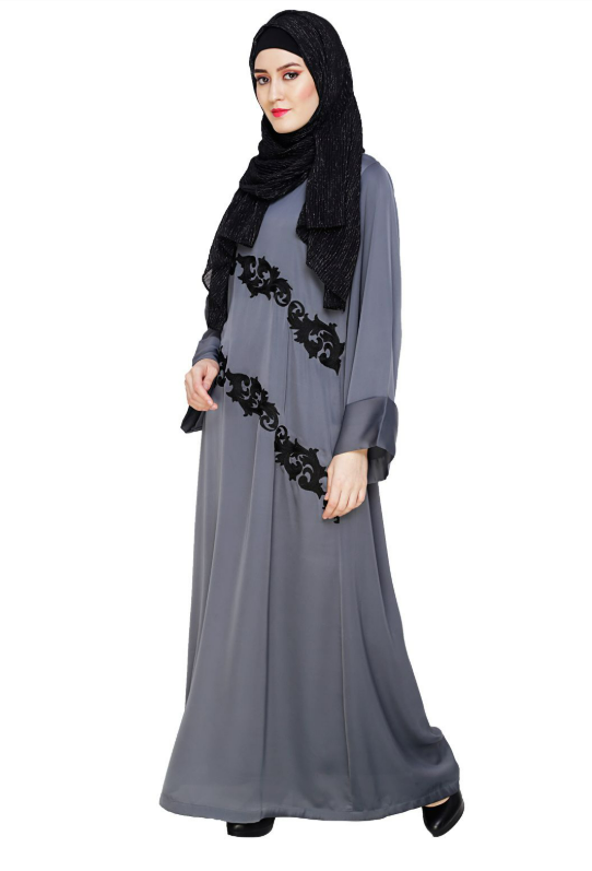 Fancy Embroidered Grey Dubai Style Abaya (Made-To-Order)