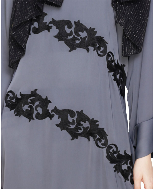 Fancy Embroidered Grey Dubai Style Abaya (Made-To-Order)