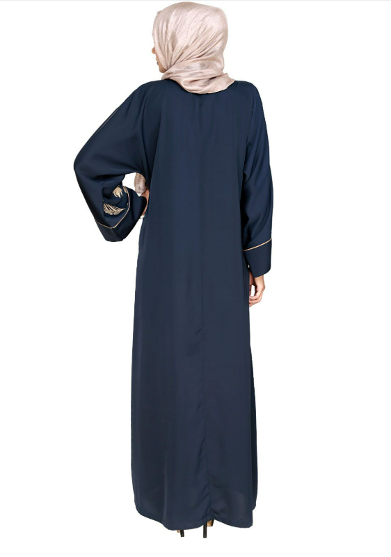Feather Embroidered Dubai Style Blue Abaya (Made-To-Order)