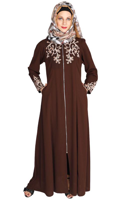 Feather Shot Coffee Brown Abaya (Made-To-Order)