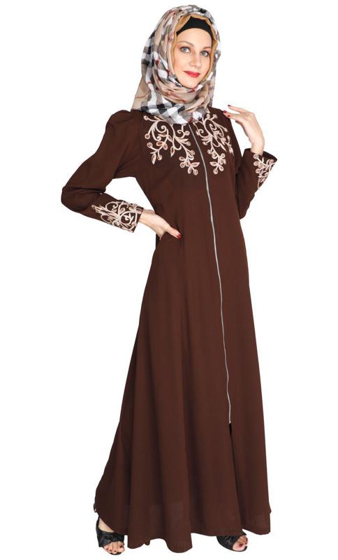 Feather Shot Coffee Brown Abaya (Made-To-Order)
