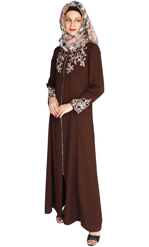 Feather Shot Coffee Brown Abaya (Made-To-Order)