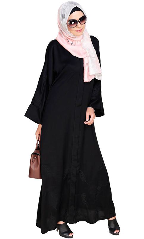 Feather Embroidered Dubai Style Black Abaya (Made-To-Order)