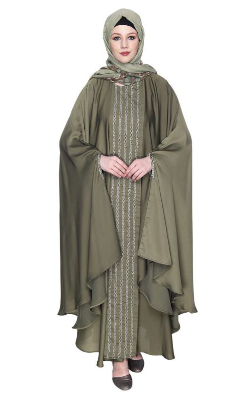 Festive Glittering Embroidered Kaftan In Dead Mint (Made-To-Order)