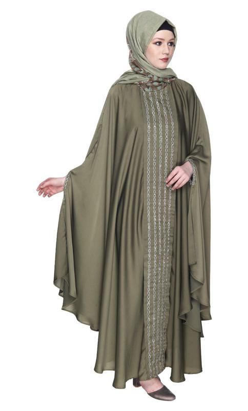 Festive Glittering Embroidered Kaftan In Dead Mint (Made-To-Order)