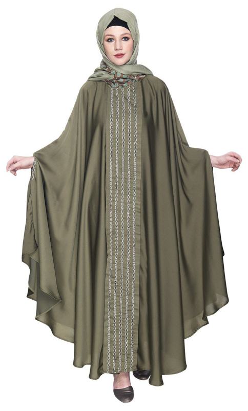 Festive Glittering Embroidered Kaftan In Dead Mint (Made-To-Order)