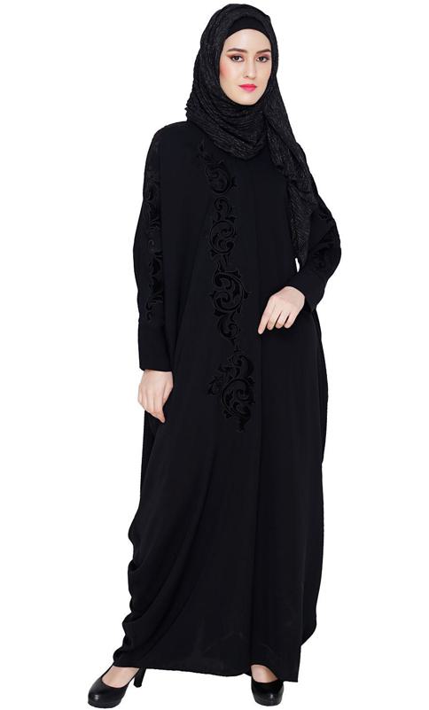 Floral Applique Black Kaftan (Made-To-Order)