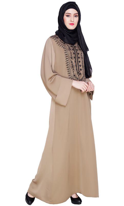 Floral Embellished Beige Dubai Style Abaya (Made-To-Order)