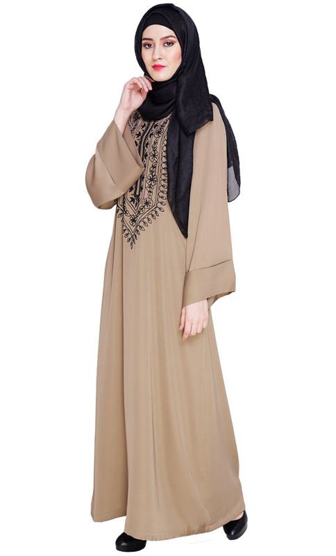 Floral Embellished Beige Dubai Style Abaya (Made-To-Order)
