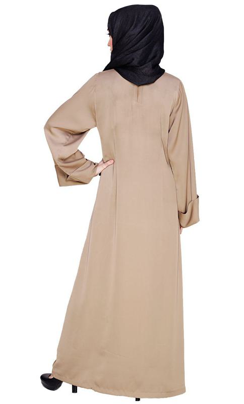 Floral Embellished Beige Dubai Style Abaya (Made-To-Order)