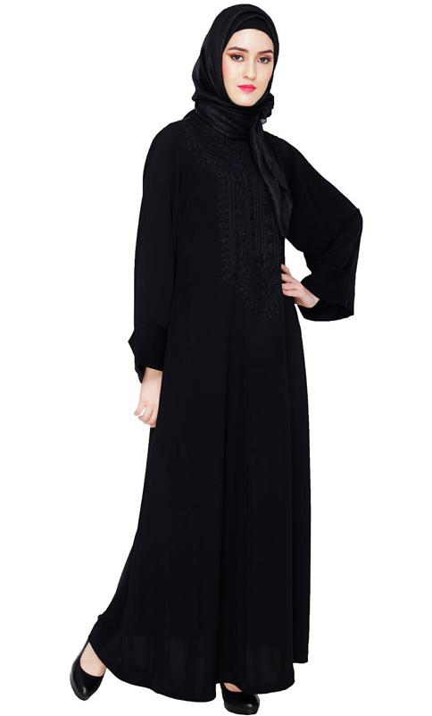 Floral Embellished Black Dubai Style Abaya (Made-To-Order)