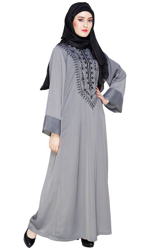 Floral Embellished Grey Dubai Style Abaya