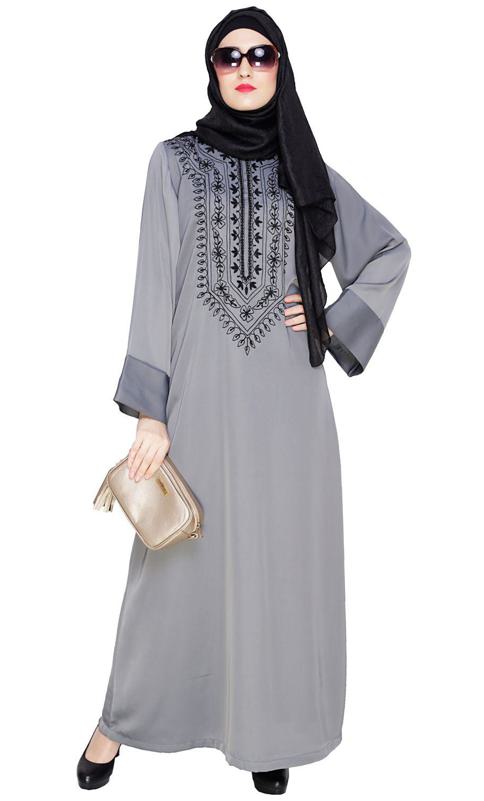 Floral Embellished Grey Dubai Style Abaya